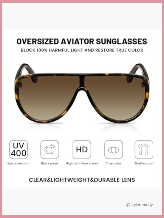 Oversized Retro Aviator Sunglasses UV400 Protection Plastic Frame main image 4